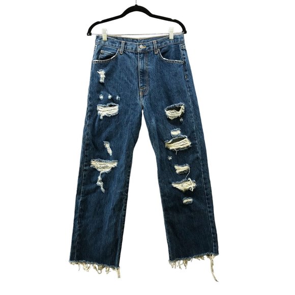 Carmar Denim - Carmar Womens Blue Distressed Wide Leg Jeans High Rise Size 29